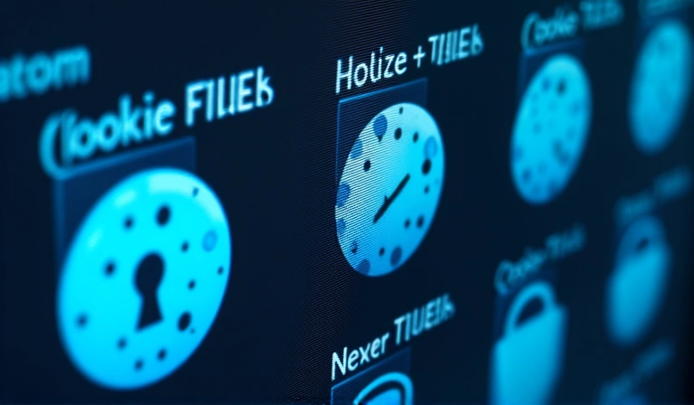 Różnorodne pliki cookie na ekranie komputera symbolizujące prywatność i dane.