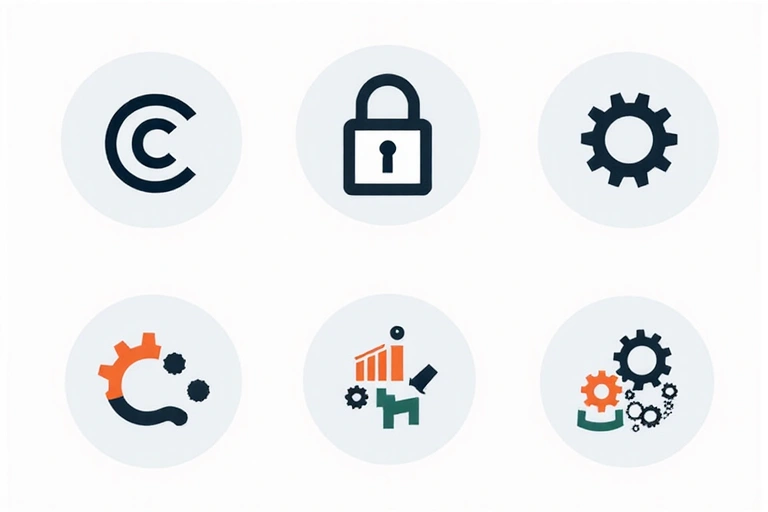 Ikony symbolizujące prawa autorskie i własność intelektualną